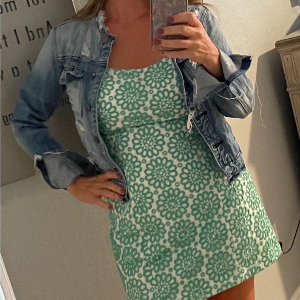 Distressed Collarless Denim Jacket - image 1